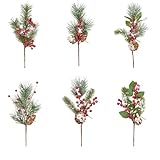 Photo Gallery beluapi - set di 6 plettri artificiali in pino rosso, 35 cm, con rami di pigne natalizie, con steli lunghi e rami, per decorazioni natalizie, decorazioni per la casa Photo Gallery beluapi - set di 6 plettri artificiali in pino rosso, 35 cm, con rami di pigne natalizie, con steli lunghi e rami, per decorazioni natalizie, decorazioni per la casa