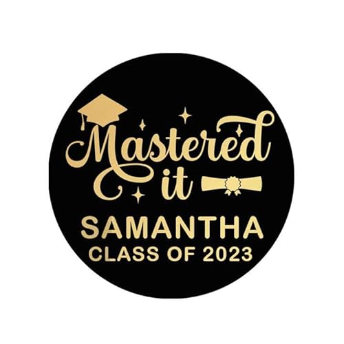 Graduation Favor Stickers Master's Degree Black & Gold Foil Labels | MBA Class of 2026 | Personalized Mastered It Graduation Stickers