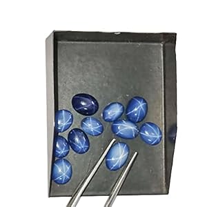 GEMHUB 20 Ct Set of 10 Pcs 6 Rays Precious Star Blue Sapphire Loose Gemstone Beads Oval Cabochon Blue Star Sapphire