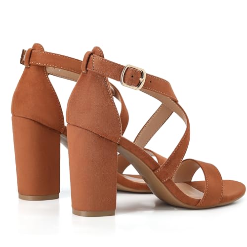Image of Trary Women's Block Chunky Heel Sandals for Women Open Toe Adjustable Cross Ankle Strap Dress Shoes Walking Wedding Evening Bridal Heels