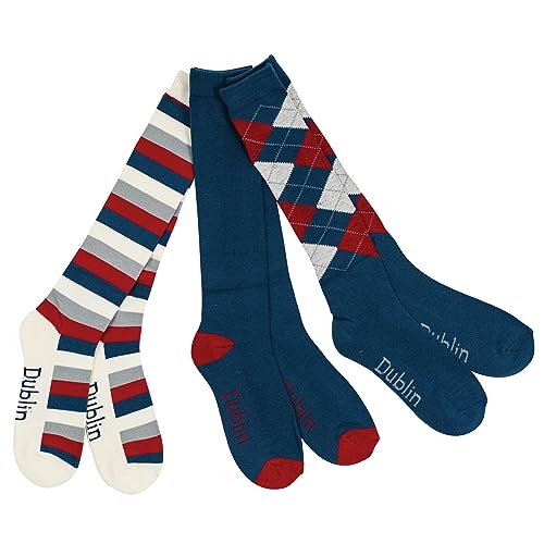 Dublin Socks 3 Pack, Navy/Red/White, One Size