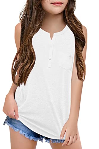 Batermoon Girls Tank Top Summer Cute Sleeveless T Shirt for Teen Henley Ribbed Button Casual Tee Blouse