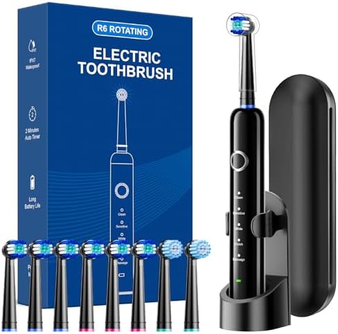 MCUDKIK Rotating Electric Toothbrush for Adults with 8 Brush Heads (2 ...
