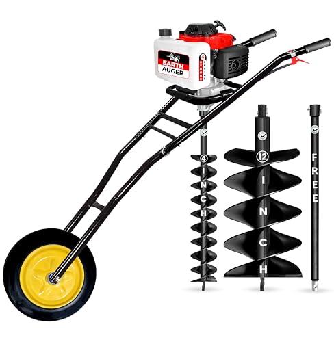 Image of DVI 142CC Trolley Earth Auger Machine, 4-Stroke Petrol Engine - with 4 Inch + 12 Inch Double Spiral Planter Bits & Free Extension Rod | for Plantation, Fencing & Post Hole Digging in All Soil Types.