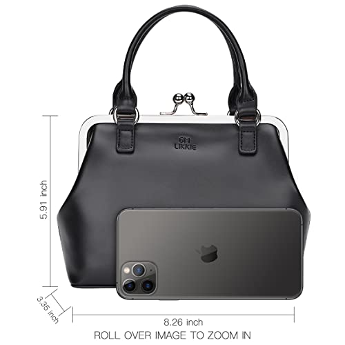 Image of GM LIKKIE Kiss Lock Purses and Handbags, Vintage PU Leather Clutch Purses for Women, Top Handle Evening Handbag
