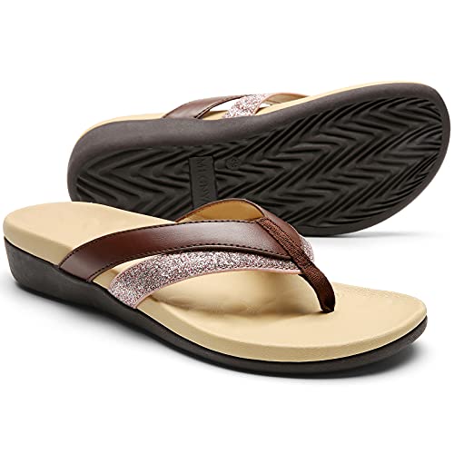 Arches Support Flip Flops for Women, Waterproof Plantar Fasciitis Sandals for Flat Feet and Diabetic, Heel and Foot Pain Relief Orthopedic Walking Thong Sandals for Women Size9