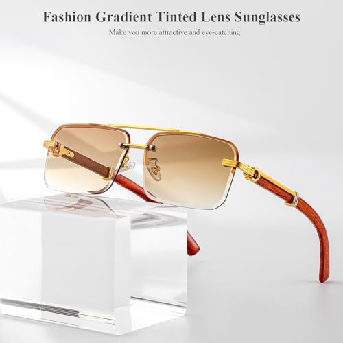 Gleyemor Mens Sunglasses Fashion Rimless Rectangle Sunglasses Square Frameless Sunglasses for Men4
