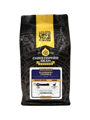 Christopher Bean Coffee Decaf Coffee Ground - Blueberry Crumble Flavored Coffee, Decaffeinated Coffee With Non-Gmo Flavoring, Roasted Arabica Coffee Beans, Makes 30 Cups, Non-Dairy & Sugar-Free, 12 Oz #TOP11