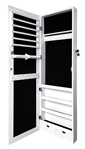 Jewelry Organizer Jewelry Box Jewelry Storage, Locking Jewelry Cabinet, Over Door Jewelry Armoire with Mirror, White