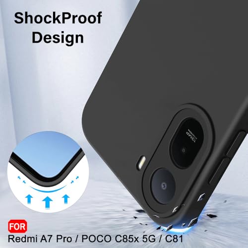 Image of TheGiftKart Liquid Silicon Back Cover Case for Mi Redmi A7 Pro /Poco C85x 5G | Stylish Camera Protection Module | Micro-Fibre Lining Inside | Shockproof Back Cover Case (Silicone, Black)