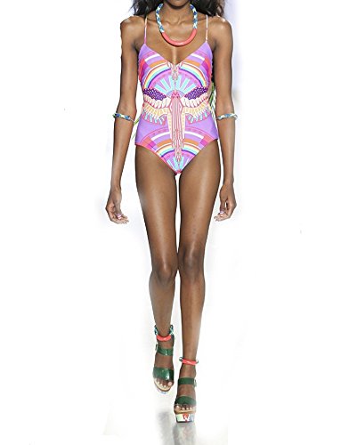 OnIn Athletic-two-piece-swimsuits Onin Women's Floral One-Piece Bikini Bathing Sexy Backless Swimwear Padded Swimsuit,Aspicture,Large
