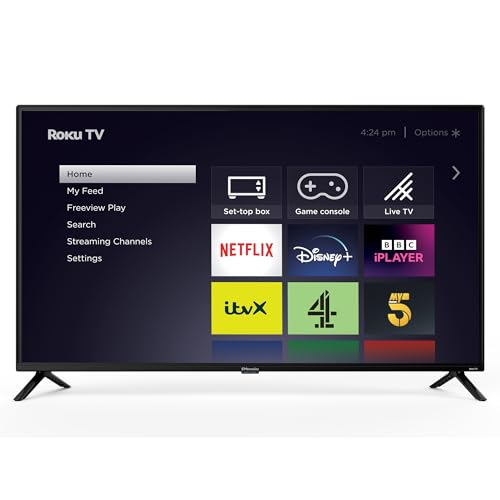 EMtronics EM40ROK Roku TV 40 Inch Full HD 1080p Smart with Netflix Disney+ BBC Freeview Play Dolby Audio Mobile Control and 3 x HDMI USB - Black (2024 Model)
