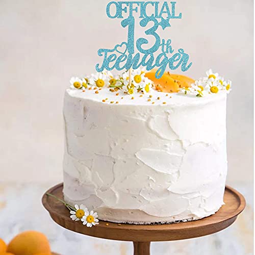 Image of Festiko1 Pack 13 Official Teenager Cake Topper Blue Glitter Thirteen Cake Pick Decoration for 13th Birthday Party Supplies
