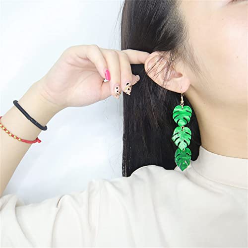 Green Palm Leaf Dangle Earrings for Women Girls Lightweight Resin Tropical Green Plant Statement Drop Fish Hook Stud Earring Fashion Cute Festival Halloween Jewelry Gifts Nature Lover (Leaves)3