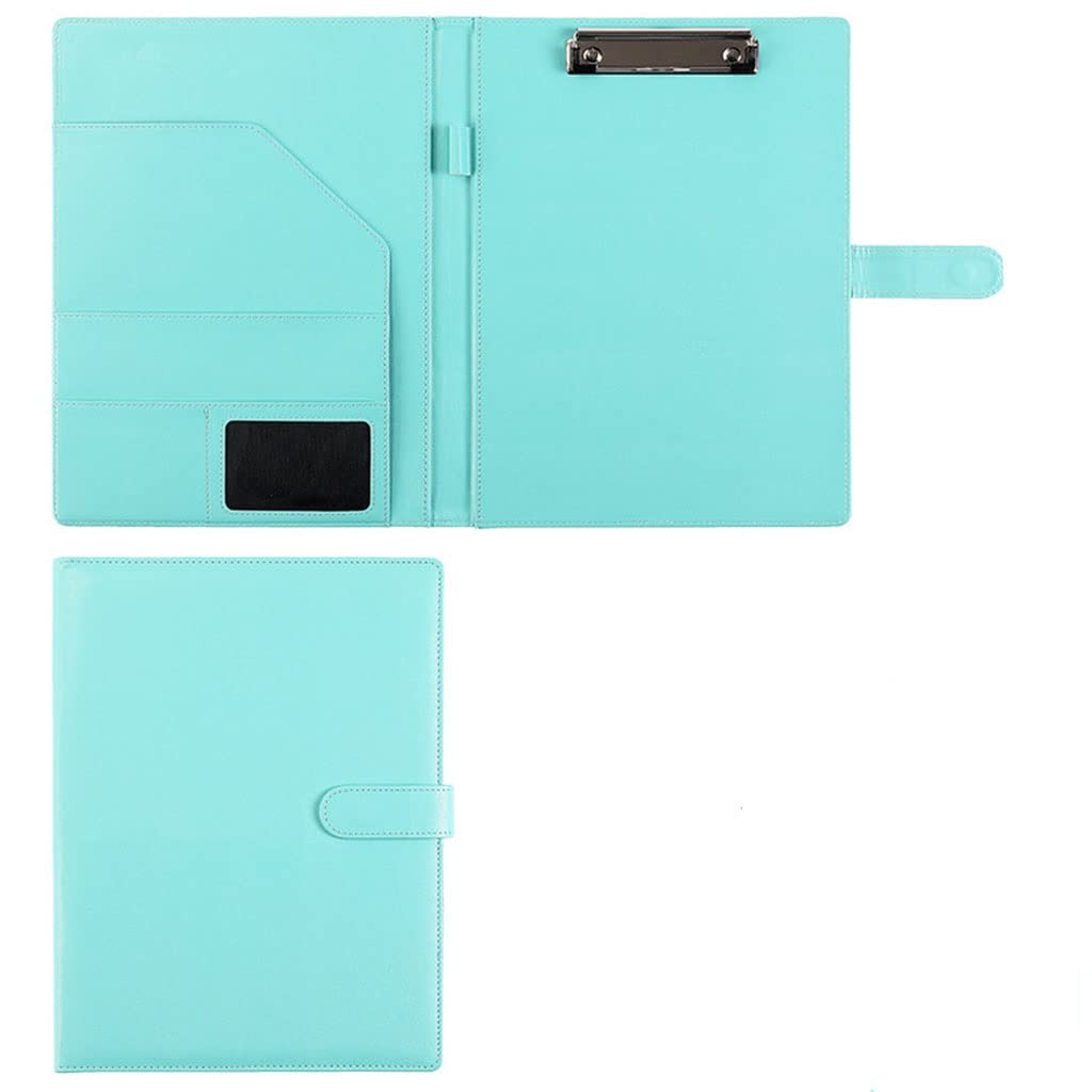 Konferenzmappe PU Leder, Klemmbrett-Ordner mit Abdeckung for Rechtsblockhalter, Briefgröße A4, Schreibblock, Schule, Büro, Konferenz(Sky blue,No notebook)