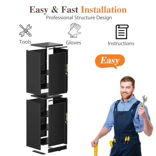 Image of Metal Locker Storage Cabinet Tall Narrow Storage Cabinets with 3 Adjustable Shelves and for Home Office, Living Room, Dining Room (Black 2 Door)