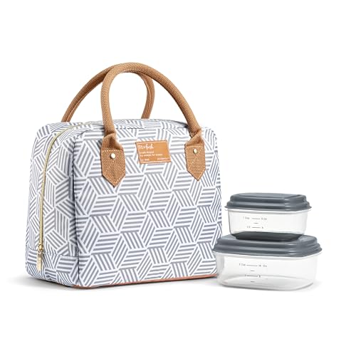 Fit & Fresh Bloomington Lunch Bag for Women - Insulated Large Lunch Box for Work with Containers, Leak-Resistant, Stain-Resistant, Zipper Closure, Gray Seaport Geo