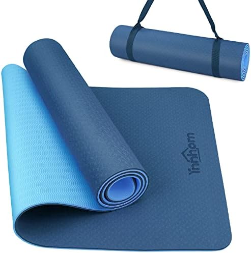 innhom Women 1/3 inch Thick Yoga Mat for Men Exercise Mat Workout Mat for Yoga Pilates Home Gym Non Slip with Carrying Strap, Blue