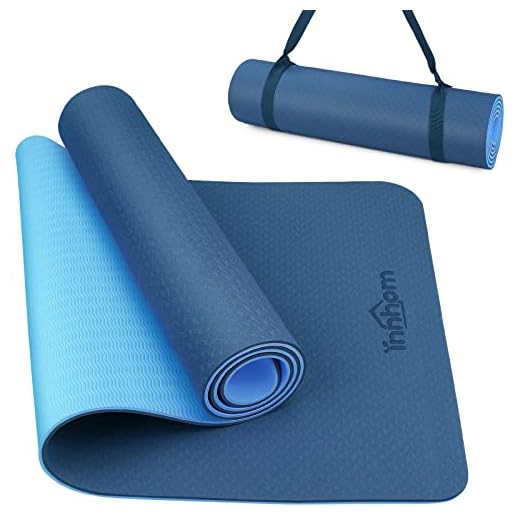 innhom Women 1/3 inch Thick Yoga Mat for Men Exercise Mat Workout Mat for Yoga Pilates Home Gym Non Slip with Carrying Strap, Blue