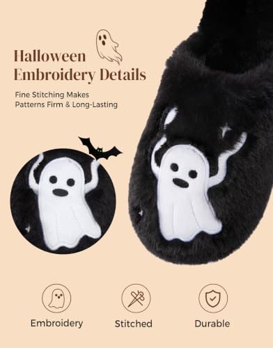 Women's Fuzzy Scuff Slippers, Ghosts, Size 7-8 - image 3