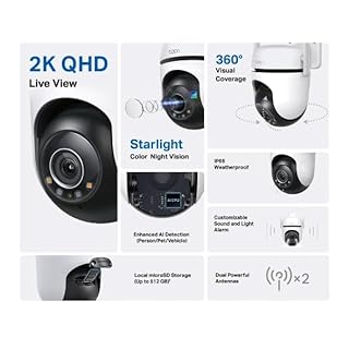 TP-Link Tapo 2K 4MP Pan/Tilt Outdoor Wired Security Wi-Fi Camera, 360° Visual Coverage, Starlight Full-Color Night Vision Up to 98ft, Person/Pet/Venicle Detection,Physical Privacy Mode(Tapo C520WS)