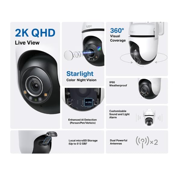 TP-Link Tapo 2K 4MP Pan/Tilt Outdoor Wired Security Wi-Fi Camera, 360° Visual Coverage, Starlight Full-Color Night Vision Up to 98ft, Person/Pet/Venicle Detection,Physical Privacy Mode(Tapo C520WS) - Image 4