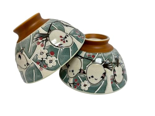 Japanese Mino Ware Ceramic Rice Bowl Set, 4.9 Inches Diameter x H2.6 Inches, 11.5 Fluid Ounces Set...
