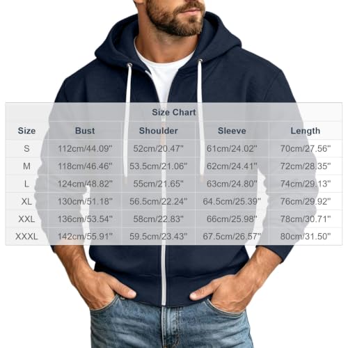 Mens Full Zip Hoodies Fashion Fleece Drawstring Hooded Sweatshirts Jackets - image 5