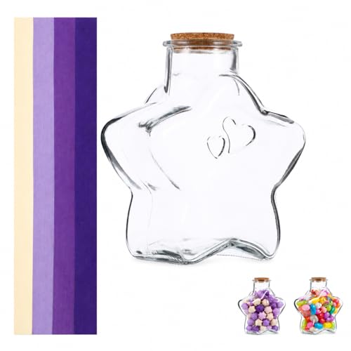 Zerodeko Origami Star Paper Strips with Star Shaped Bottle - 6.29X5.31X3.14 Inch Mini Wishing Bottle Decoration Kit with 540 Paper Stars for Diy Holiday Party Favors and Home D Cor