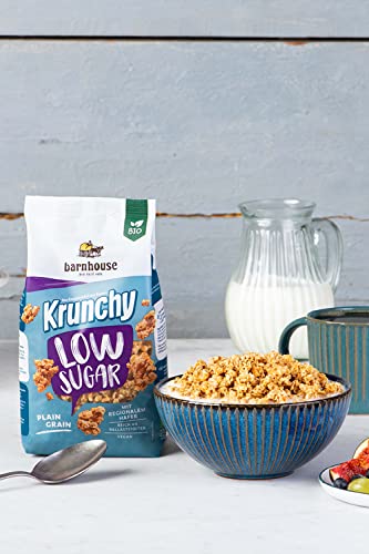 Barnhouse Krunchy Low Sugar Plain Grain, zuckerarmes Bio Hafer-Knuspermüsli aus Bayern, Basis-Sorte, 2 x 375g