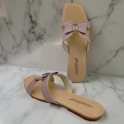 Image of Women's Bow Detail Flat Sandals | Stylish Slip-On Casual Sandals with Cross-Strap Design for Everyday Wear