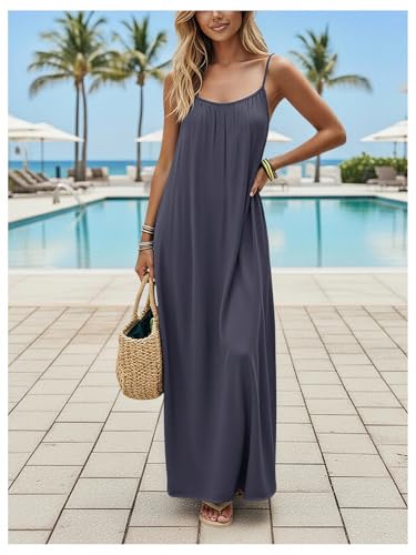 Image of SHENHE Women's Open Back Spaghetti Strap Beach Maxi Dress Loose Flowy Vacation Sundress
