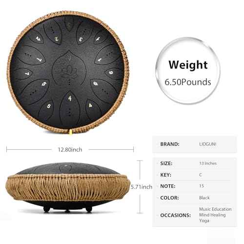 image for Lidguni Steel Tongue Drum 13 Inches 15 Notes, Hand Pan Drums for Adult