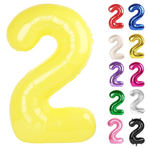 Yellow Number 2 Balloon 40 Inch - 2nd Balloon Number Birthday Decorations