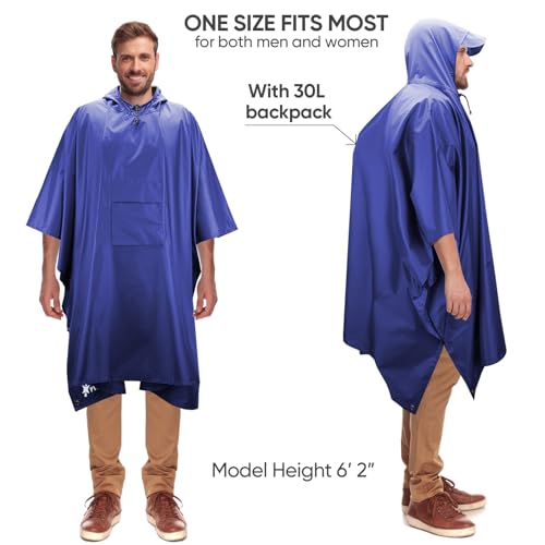Image of PTEROMY Hooded Rain Poncho for Adult, Waterproof Lightweight Unisex Raincoat for Hiking Camping Emergency