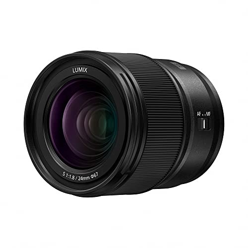Image of Panasonic LUMIX S Series Camera Lens, 24mm F1.8 L-Mount Interchangeable Lens for Mirrorless Full Frame Digital Cameras, S-S24 Black | 24mm F /1.8 Wide Prime, L-Mount Full-Frame, Weather-Sealed, 67mm Filter, 0.24m Min Focus, ~310g