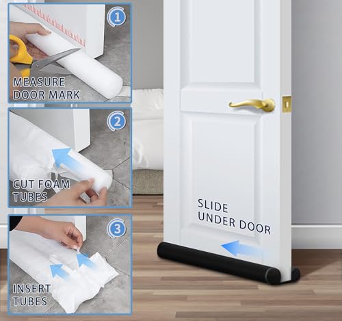 Image of MAXTID Large Door Draft Stopper 30 Inch for Small Size Bedroom, Fits 0.5 to 1.7 inch Gaps, Light Blocker Black Draft Guard for Bottom of Doors, Adjustable Twin Sided