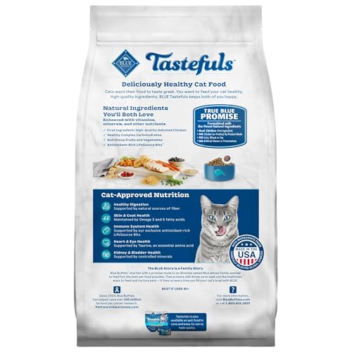 Image of Blue Buffalo Tastefuls Active Cat Dry Cat Food, Made in the USA with Natural Ingredients, Chicken & Brown Rice Recipe, 3-lb. Resealable Bag