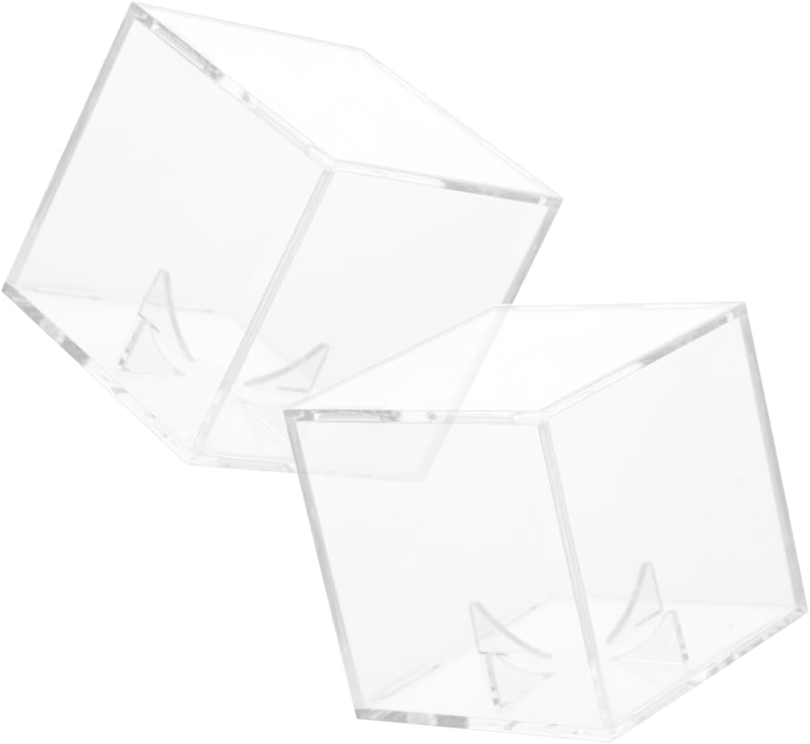 2pcs Acrylic Baseball Holder Display Case Square Cube Dustproof Storage Box with Lid for Memorabilia Collection and Sports Display