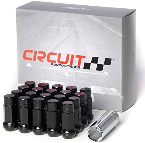 Circuit Performance Forged Steel Extended Hex Lug Nut for Aftermarket Wheels: 12x1.25 Black - 20 Piece Set + Tool