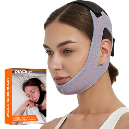 Piacico Chin Strap for Cpap Users - Adjustable Snore Stopping Device Face Mask Bandage Keeping Mouth Closed - Anti Snoring Sleep Aid Solution - Skin-Friendly Comfortable Sleeping (Purple)