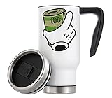 Thermo-Kaffeetasse mit Cartoon-Händen, Geldbewegungen, vakuumisoliert, 480 ml, Weiß