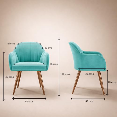 Image of Vergo Plush Velvet Dining Chair, Cushion Seat, Wooden Frame, Metal Legs, Premium Accent Chair for Living Room, Bedroom, Dining Room, Cafe & Restaurant (Set of 4, Turquoise)