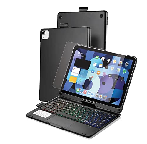 Glassology iPad Keyboard Folio Combo for iPad 10.2/ Air 10.5 7th, 8th, 9th gen (2019, 2020, 2021) with Rotatable Backlit Keyboard Trackpad Smart Connector English & Arabic with Screen Protector