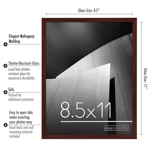 Americanflat 8.5x11 Picture Frame with Shatter-Resistant Glass - Streamline Collection - Thin Border Photo Frame for Tabletop and Wall Display - Hanging Hardware and Easel Stand Included - Mahogany by Americanflat - Image 6