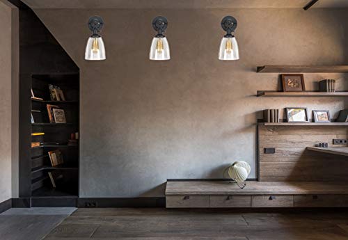 Xiding Premium Industrial Edison Antique Simplicity Glass Wall Sconce Light, Upgrade Black Finish Wall Lamp, On/Off Rotary Switch On Socket, 1-Light #TOP1