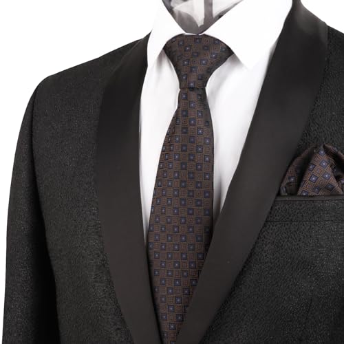 Image of Alizeal Mens Vintage Solid Plaid Tie with Pocket Square 3.15inches Necktie Set