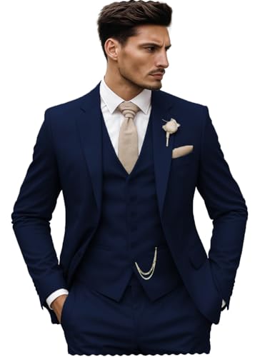 Men's Normal Suits Slim Fit 3 Piece Tuxedos Prom Tuxedos Blazer+Vest+Trousers Wedding Groomsmen4