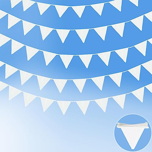 12 m flaggirlang utomhus, tyg vimpelgirlang, vit, vimpelgirlang med 50 st. vita vimplar, vimpelgirlang, utomhus, dekoration, flaggirlang för födelsedagsfest, bröllop, fest
