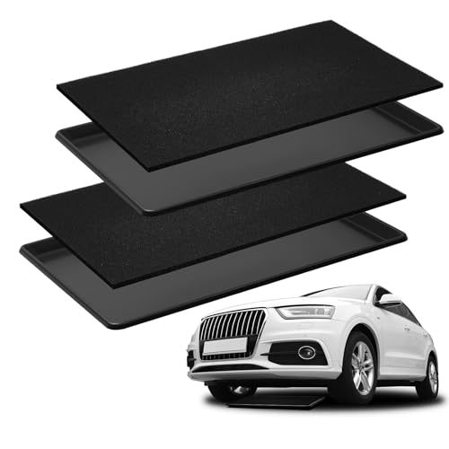 Uiifan 2 Sets 35 x 24 x 1.4 Inch Oil Drain Drip Pan for Under Car with Square No Splatter Pad Oil Drip Tray Transmission Garage Automotive Driveway to Keep Floor Clean, Black